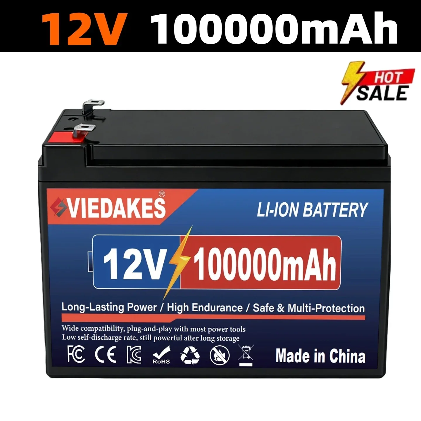 VIEDAKES 12V 100Ah lithiumbatterij Ingebouwde 100A BMS 6000+ cycli voor zonne-omvormer RV Boot Camper EU-voorraad
