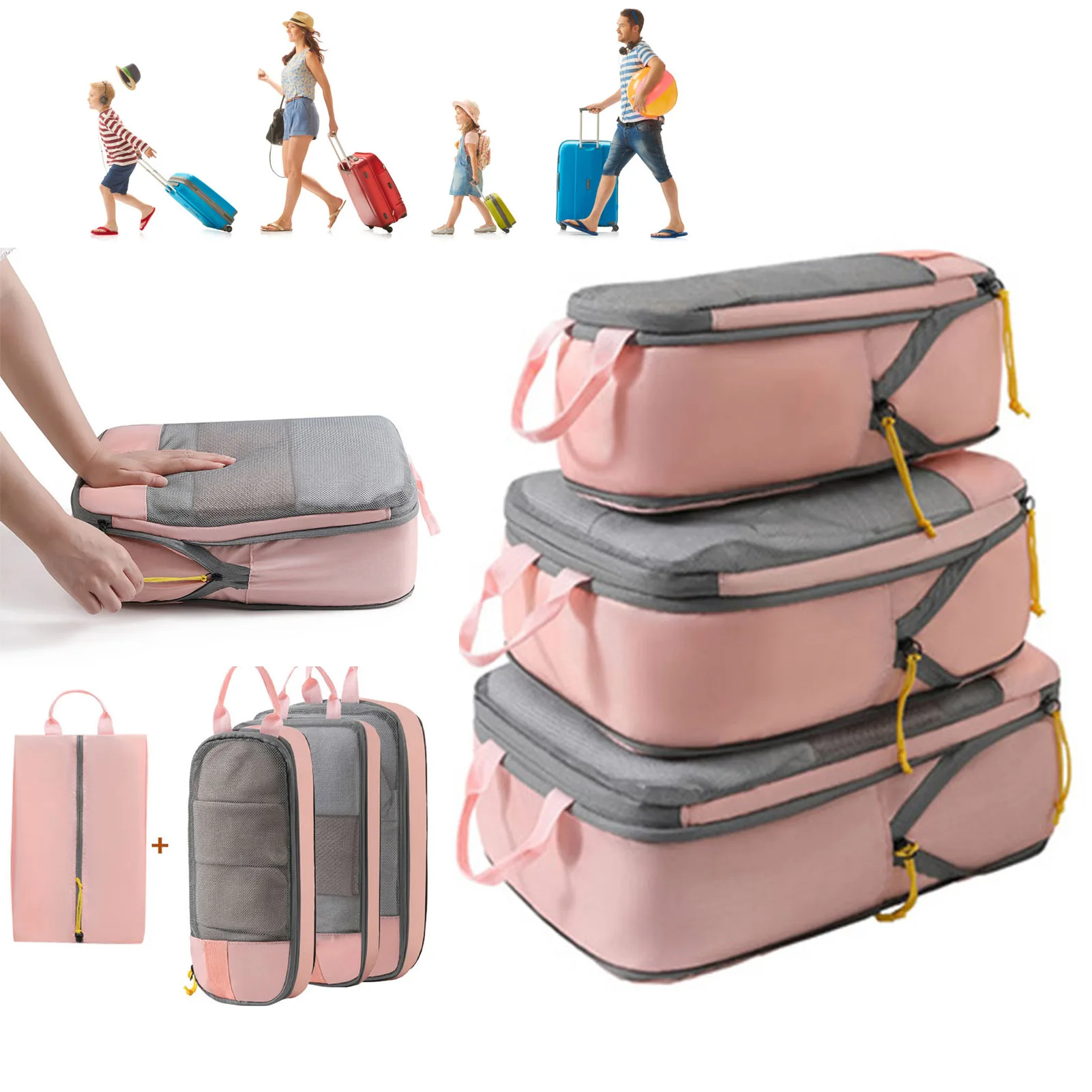 3/4/6pcs Portable Travel Luggage Storage Bags Compression Packing Cubes Set Lingerie Toiletry Clothes Storage Bag with Handle