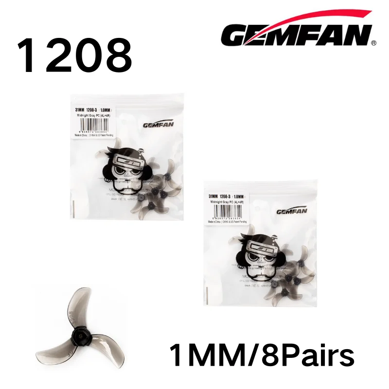 Gemfan 31mm propeller 3-blads 1208 4-blads 1209 gat 0,8mm 1,0mm 1,5mm voor 25000kv motoren, FPV freestyle, Tinywhoop, 8 paar
