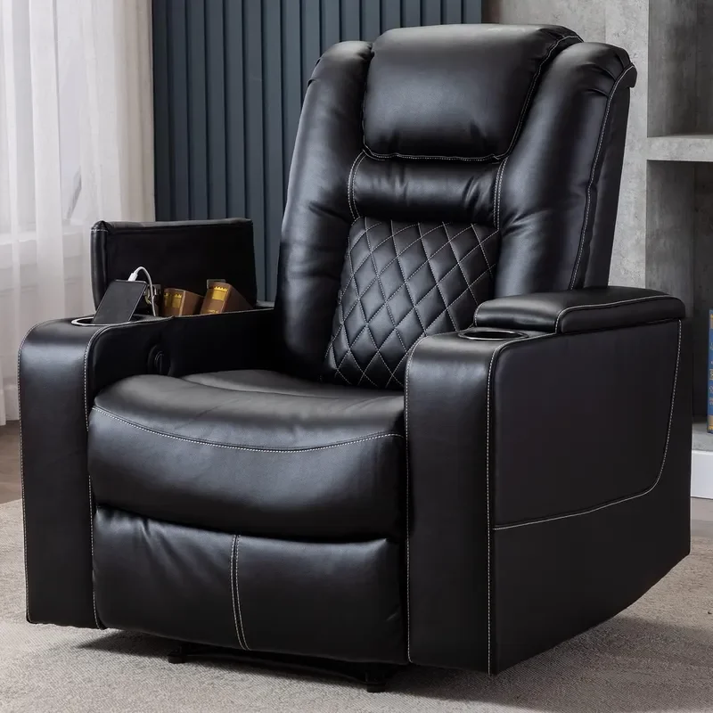 Electric Power Recliner Chair with USB Ports and Cup Holders Breathable Leather Home Theater Seating with Hidden Arm Storage