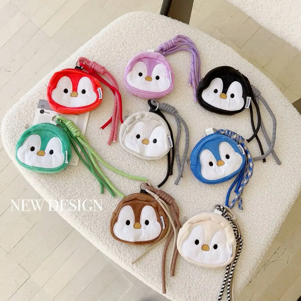 Pendant Plush Penguin Coin Purse Colorful Hanging Rope Korean Style Cartoon Keychain Jewelry Packing Bag Cute Mini Storage Bag