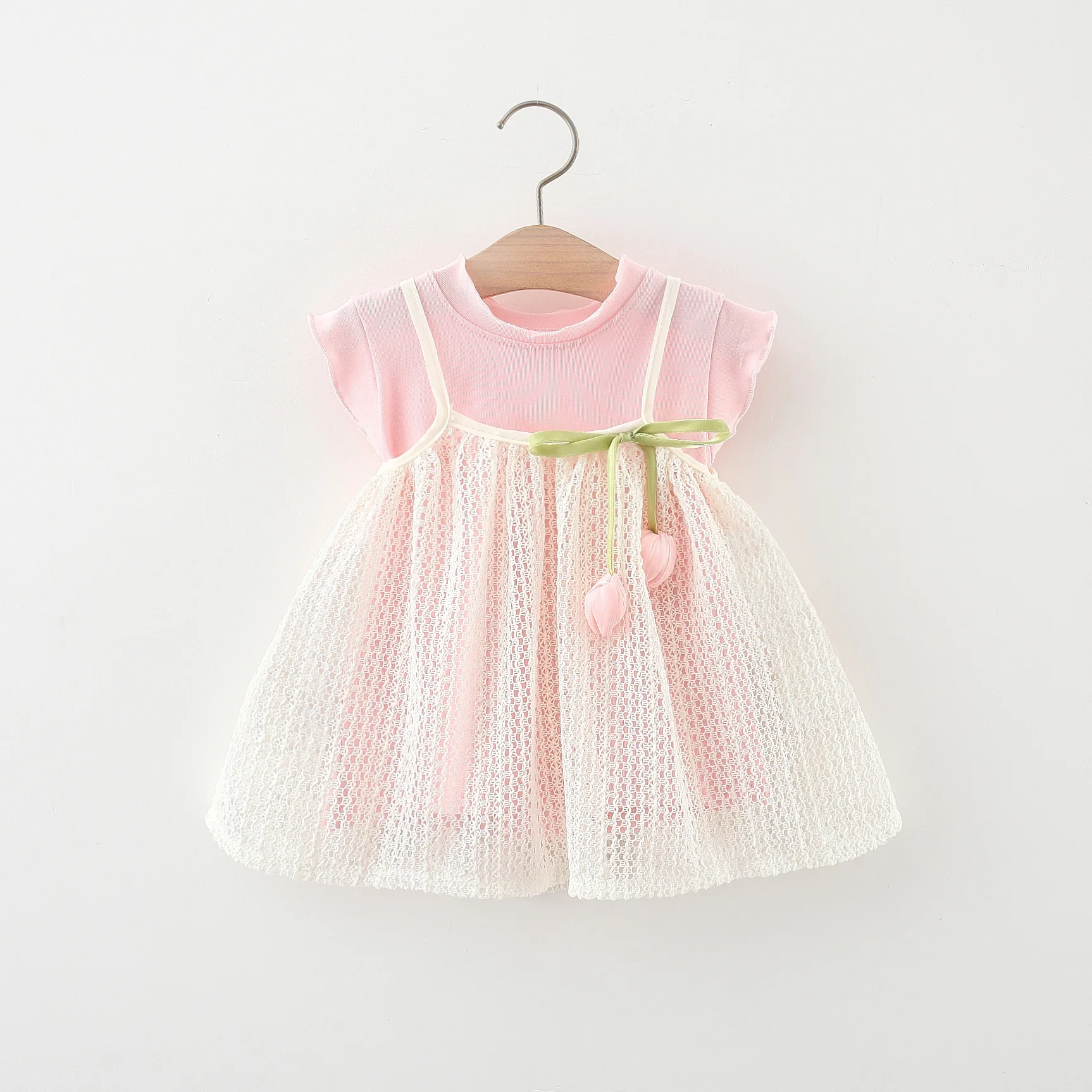 2Pcs/Set Summer Tulip Lace Suspender Baby Girl Dress Two-Piece Set Cute Short Sleeved Girl Princess Dress