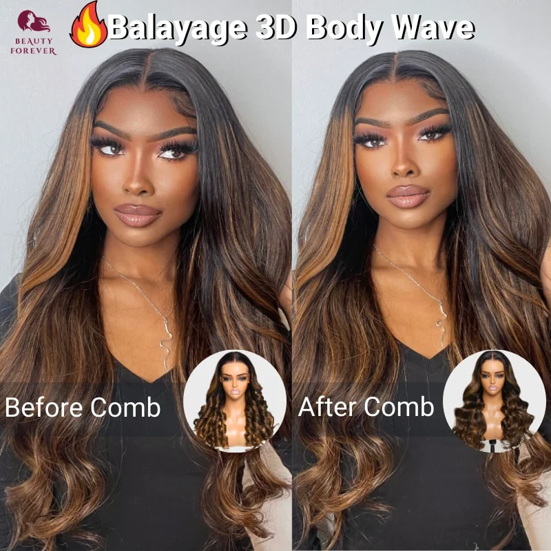 Beautyforever 13X4 Balayage 3D Body Wave Lace Frontal Wig Brown Color Lace Front Wig 180% Brazilian Glueless Human Hair Wig