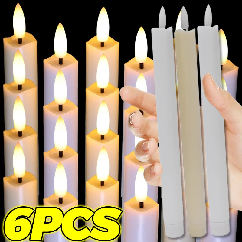 

1/6pcs LED Flameless Candle Lights Warm Light Electronic Wishing Long Candles Battery Operated Aniversary Wedding Party Decors