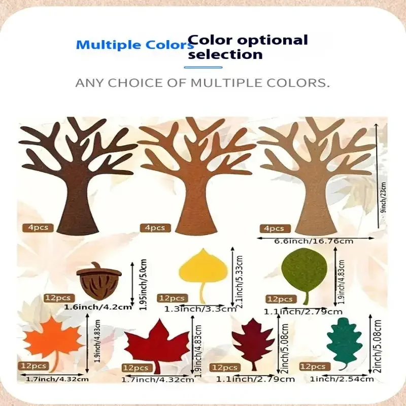 ชุดงานฝีมือทำต้นไม้จากผ้าสักหลาด 96 ชิ้น สำหรับตกแต่งบ้านในฤดูใบไม้ร่วง ของขวัญงานเลี้ยงวันขอบคุณพระเจ้า ของตกแต่งแขวนผนังสำหรับคริสต์มาส