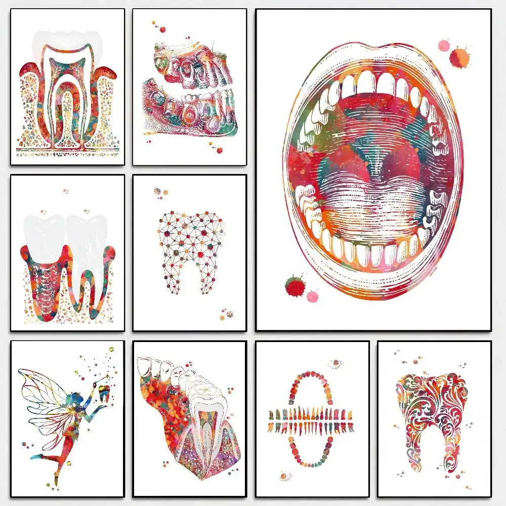 Watercolor Painting Of Dental Implants Poster Self-adhesive Art Room Entrance Restaurant Wall Decor Art Painting