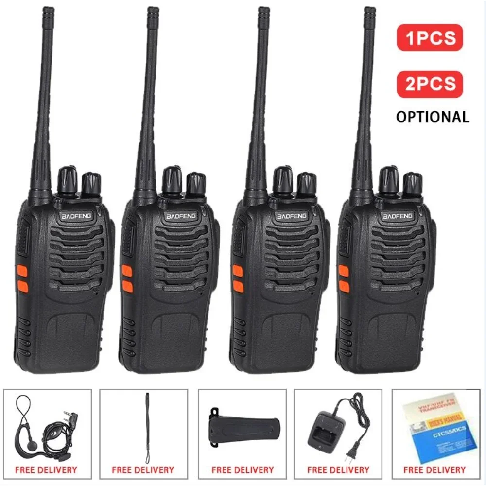 2PCS/1PCS 5KM Range Wireless Walkie-Talkie Talkie UHF 400-470MHz 5W Handheld Two-way Ham Radio(Desk Charge+BF888)  Voice Prompt