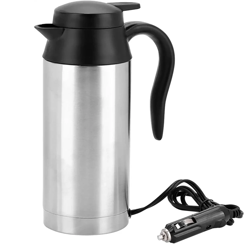 750ml 12/24V Electric Heating Cup Kettle Stainless Steel Water Heater Bottle for Tea Coffee Drinking Travel Car Truck Kettle