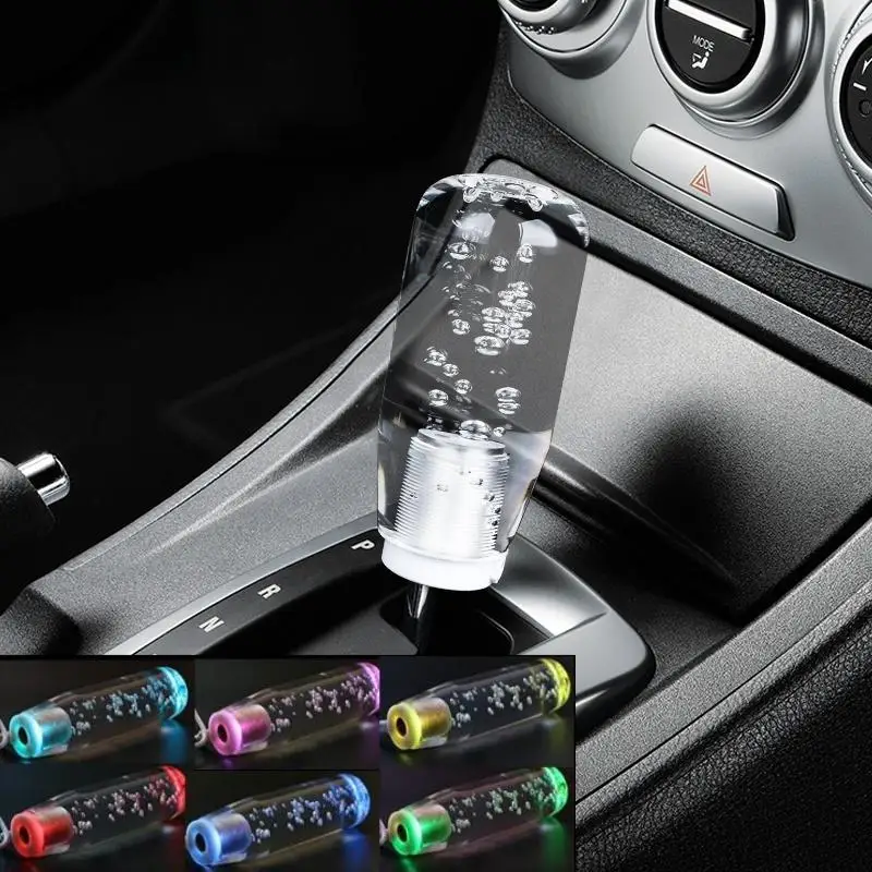 1 conjunto 8.5/10/20cm multicolorido gradiente led luz rgb botão de mudança de engrenagem do carro vara cristal transparente bolha engrenagem shifter