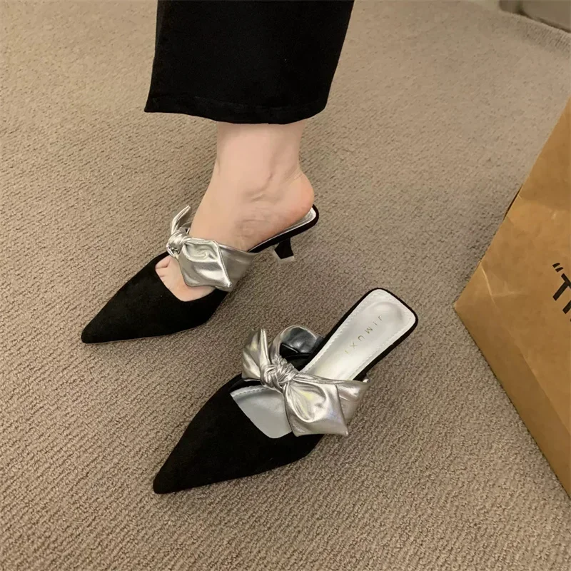 Summer Sexy Fashion Bow Banquet Elegant Casual Comfortable Women\'s Stiletto Sandals Comfortable Zapatos De Mujer 2024