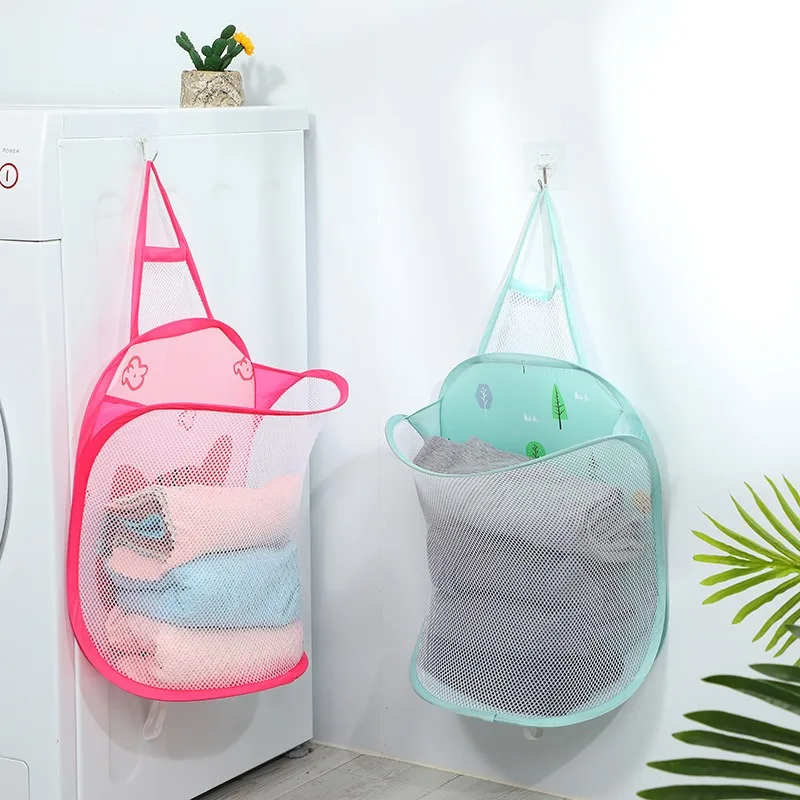 Foldable Wall-Mounted Laundry Basket Bathroom Laundry Hamper Wall-Mounted Clothes Collector Hanging Dirty Clothes Storage Basket
