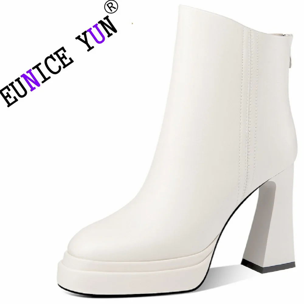 【EUNUCE YUN】Women's Handmade Genuine Leather Shoes New Classics Autumn WInter Warm Ankle Boots High Heels Platform Party