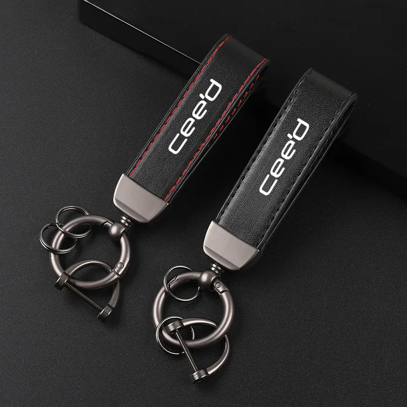 Deluxe Leather Keychain with Car Badge Keychain Pendant For KIA CEED