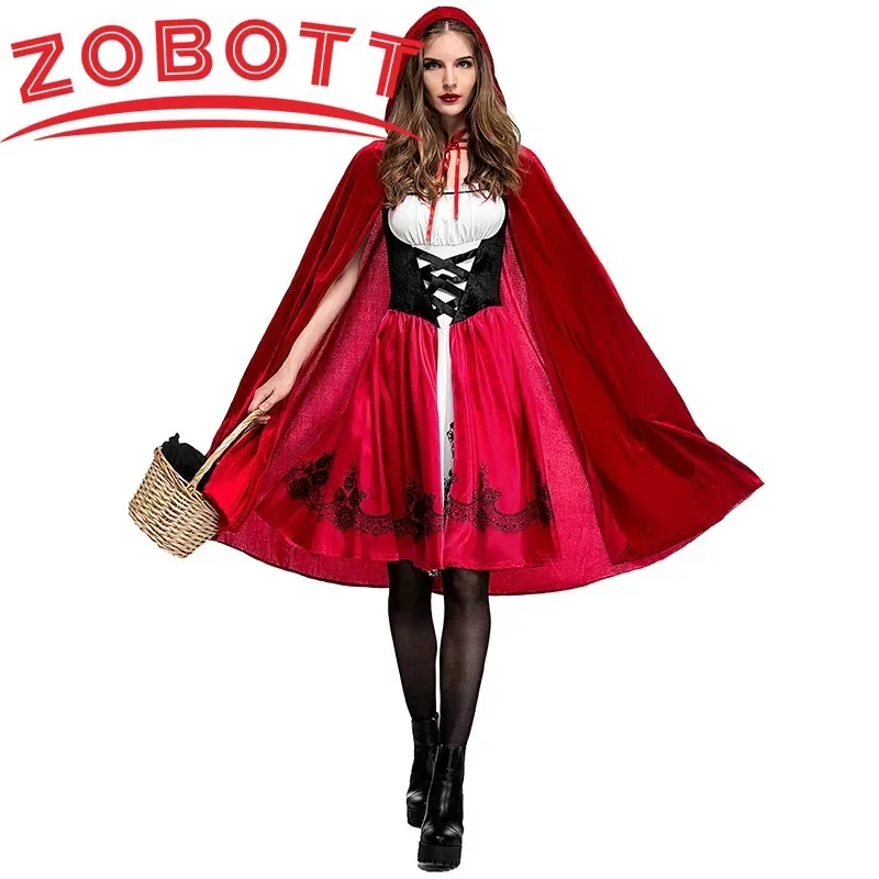 หนูน้อยหมวกแดงเครื่องแต่งกายผู้ใหญ่ผู้หญิงฮาโลวีนคอสเพลย์แฟนซีชุด Hen Party Dress Cape ชุด