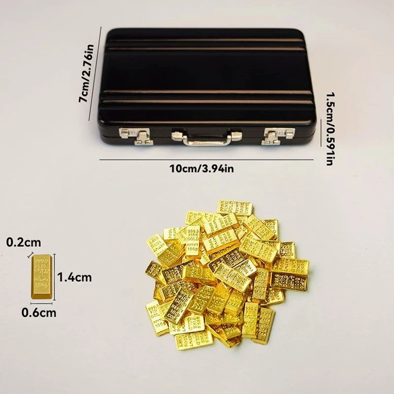 Aluminum Alloy Suitcase With Mini Gold Bar Replica Gold-Plated Alloy Collectible Doll House Micro Scene Decoration Display Model