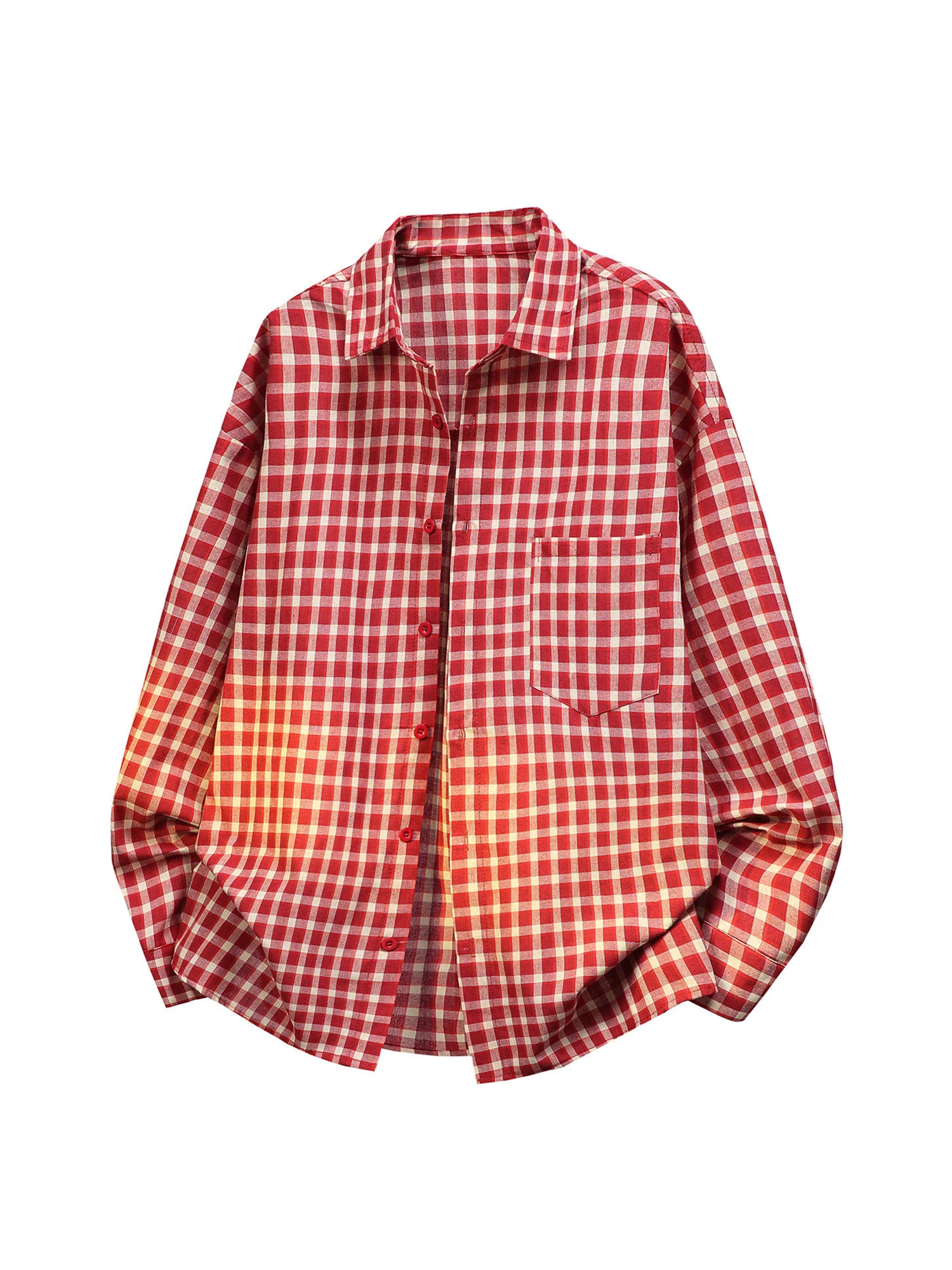 

Women Red Plaid Shirt 2000s Y2k Blouses and Shirts Vintage Aesthetic Elegant Long Sleeve Oversize Shirt For Women Clothes Spring