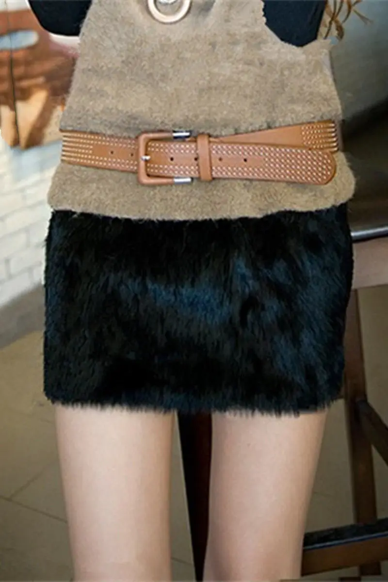 

2024, осенне-зимняя мини-юбка из искусственного меха, женская корейская модная облегающая юбка с высокой талией, универсальная модная юбка с имитацией кроличьего волоса