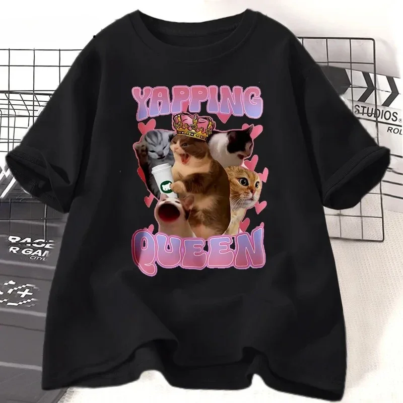 Yapping Queen Engraçado Gato Meme Camiseta Gatos Irônicos Camiseta Gatos Bonitos Impressão Camiseta Presente para Yapper Namorada Mulheres Roupas