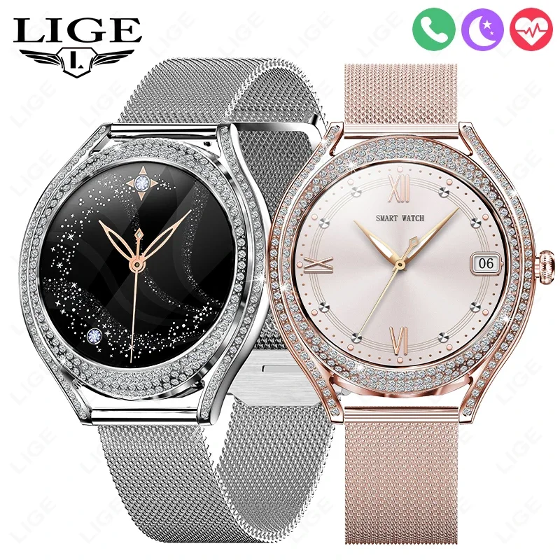 

LIGE 2025 New Women Smart Watch Ladies 1.28" Sports Fitness Bracelet HD Calling Clock Waterproof Diamond Case Fashion Smartwatch