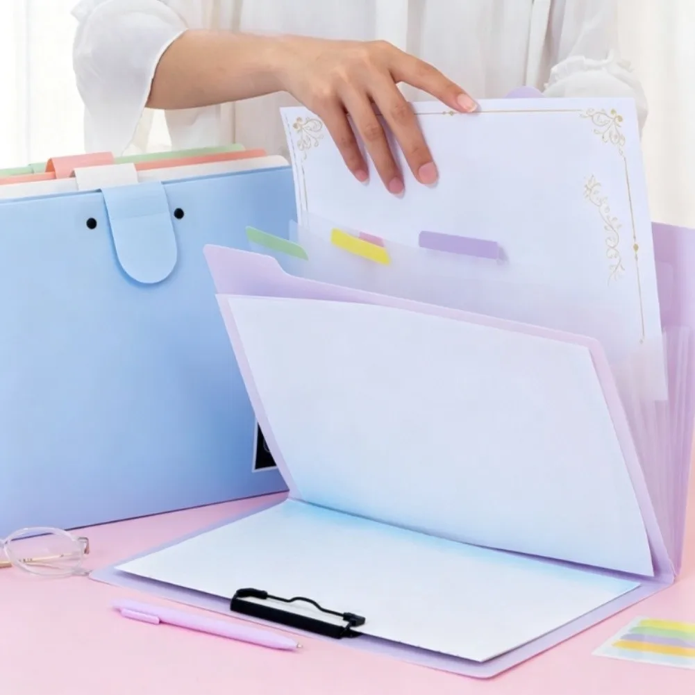 Plastic Multi-Layer Folder Compatible with For A4 Documents with Easy-View Inserts 24cm x 32.5cm Purple Green Blue White Pink view 6