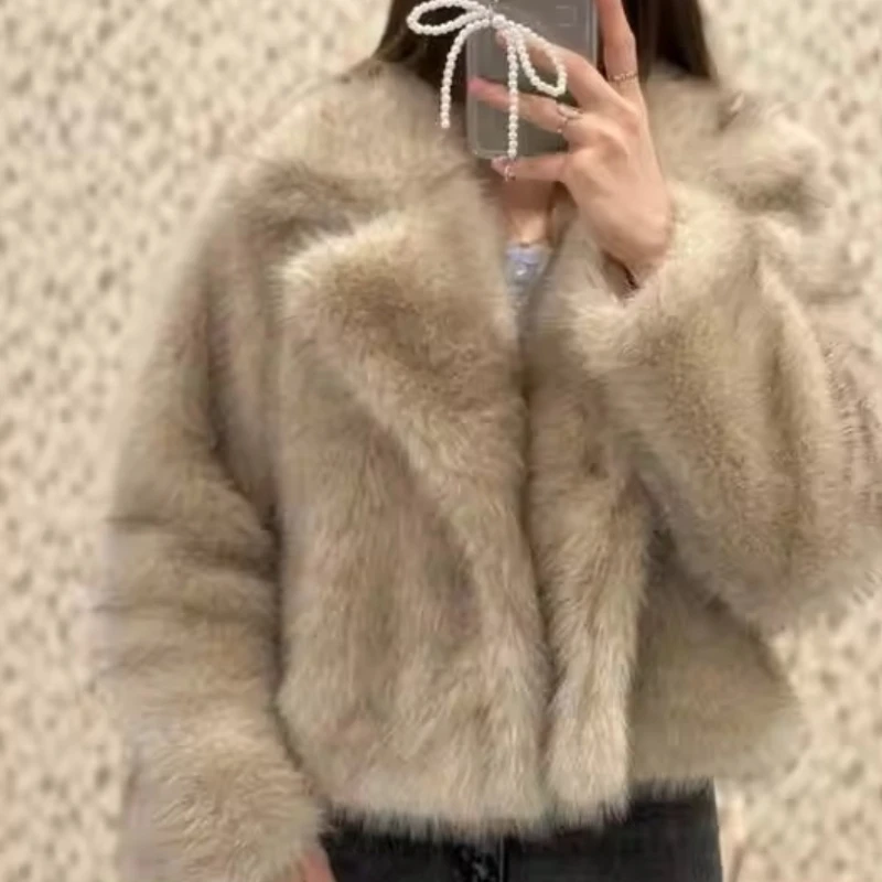 

2025 Korean women's winter fur coat, short, lazy style, fashionable, versatile, fluffy, slimming and sweet temperament