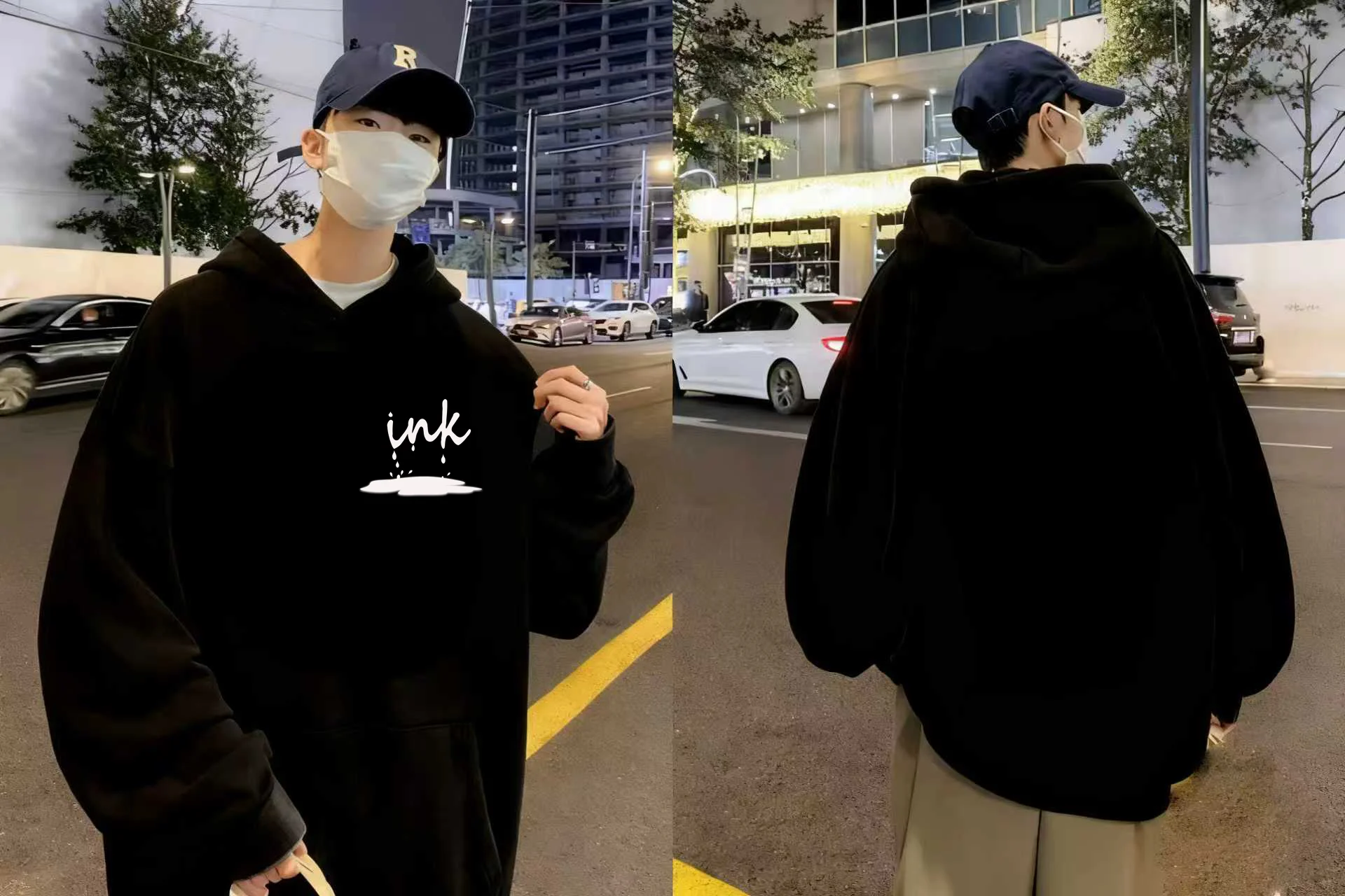 2025 New Trendy Ink Letter Print Felpa con cappuccio 330g Cotone pesante Unisex Urban Street Style Comode felpe con cappuccio casual