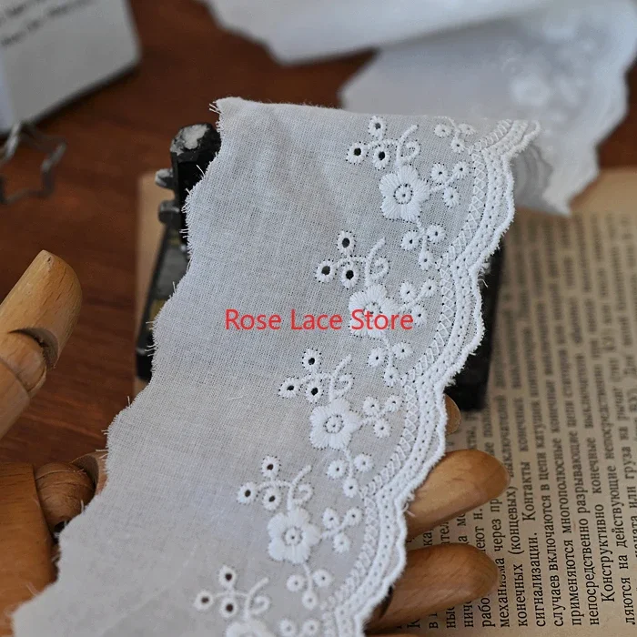 5 yards Flowers and hearts Hollowed embroidery Off white Cotton Lace Trim for Wedding Dress, Girl dress, Veil Edging