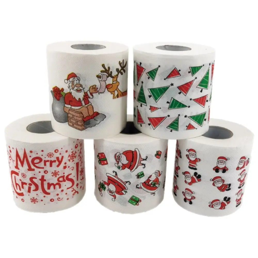 Merry Christmas Toilet Paper Christmas Pattern Series Printed Disposable Toilet Paper, Toilet Paper for Xmas Fun Party