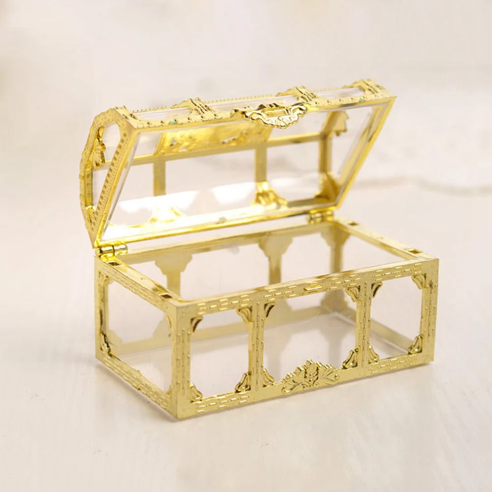 

12pcs Transparent Candy Box Creative Beautiful Treasure Box for Wedding Party Festival (Golden, Large Size)