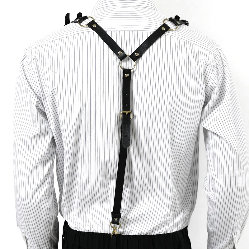 Deepeel Adult Men Suspenders Goth Faux Leather 3 Clips Hook Adjust Strap Braces for Male Jeans Punk Party Harness Belt Jockstrap