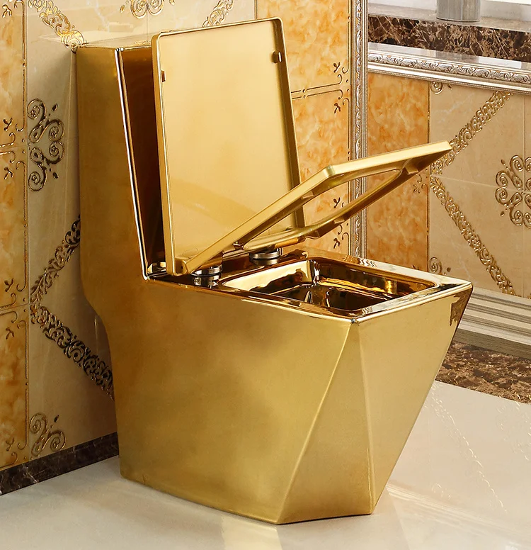 European High Quality One Piece Dual-Flush Modern Design Ceramic Diamond Golden Toilet With S-Trap/P-Trap Drainage
