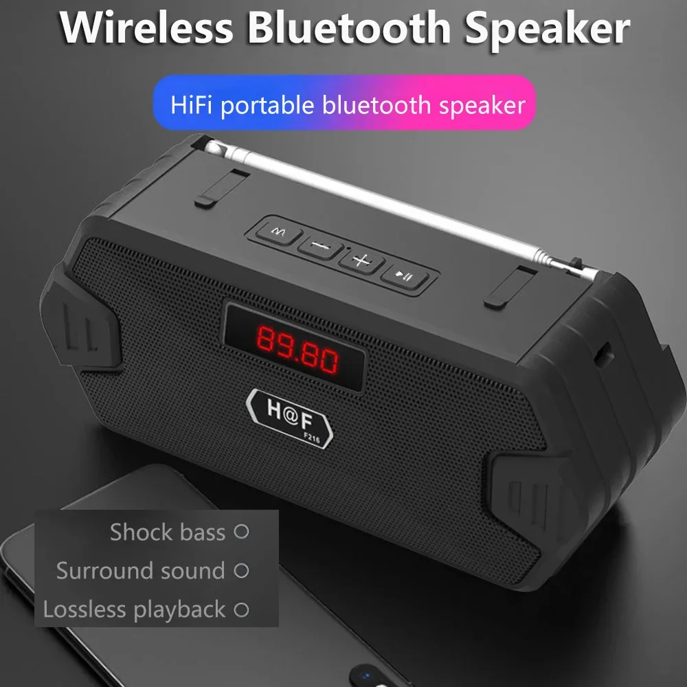 باس Hifi في الهواء الطلق المحمولة Aux سماعة لاسلكية تعمل بالبلوتوث المتكلم راديو FM استقبال صندوق صوت الموسيقى مضخم الصوت Mp3 Altavoces Bocina الصوت