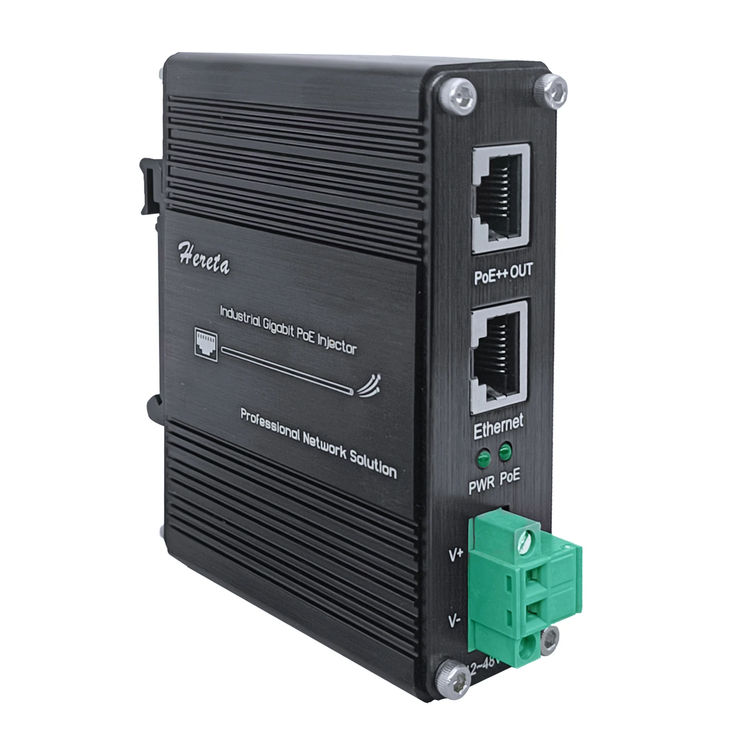 Inyector Gigabit Industrial Ethernet de 95W POE++ con carril DIN y montaje en pared Entrada de 12-48V CC para cámara IP