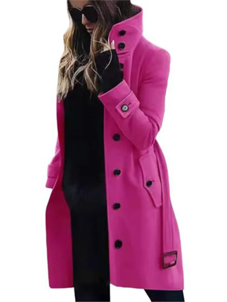 Women's New Woolen Coat Outerwears Autumn Winter Warm Female Jackets Single Breasted Turn-down Collar Long Women's Clothes