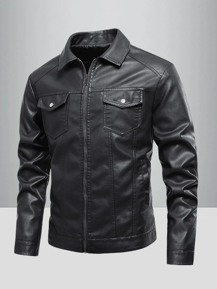 

Мужская куртка из искусственной кожи Sli, весенне-осеннее новое пальто с мотоциклетным воротником, верхняя одежда Haome, повседневная прямая подол