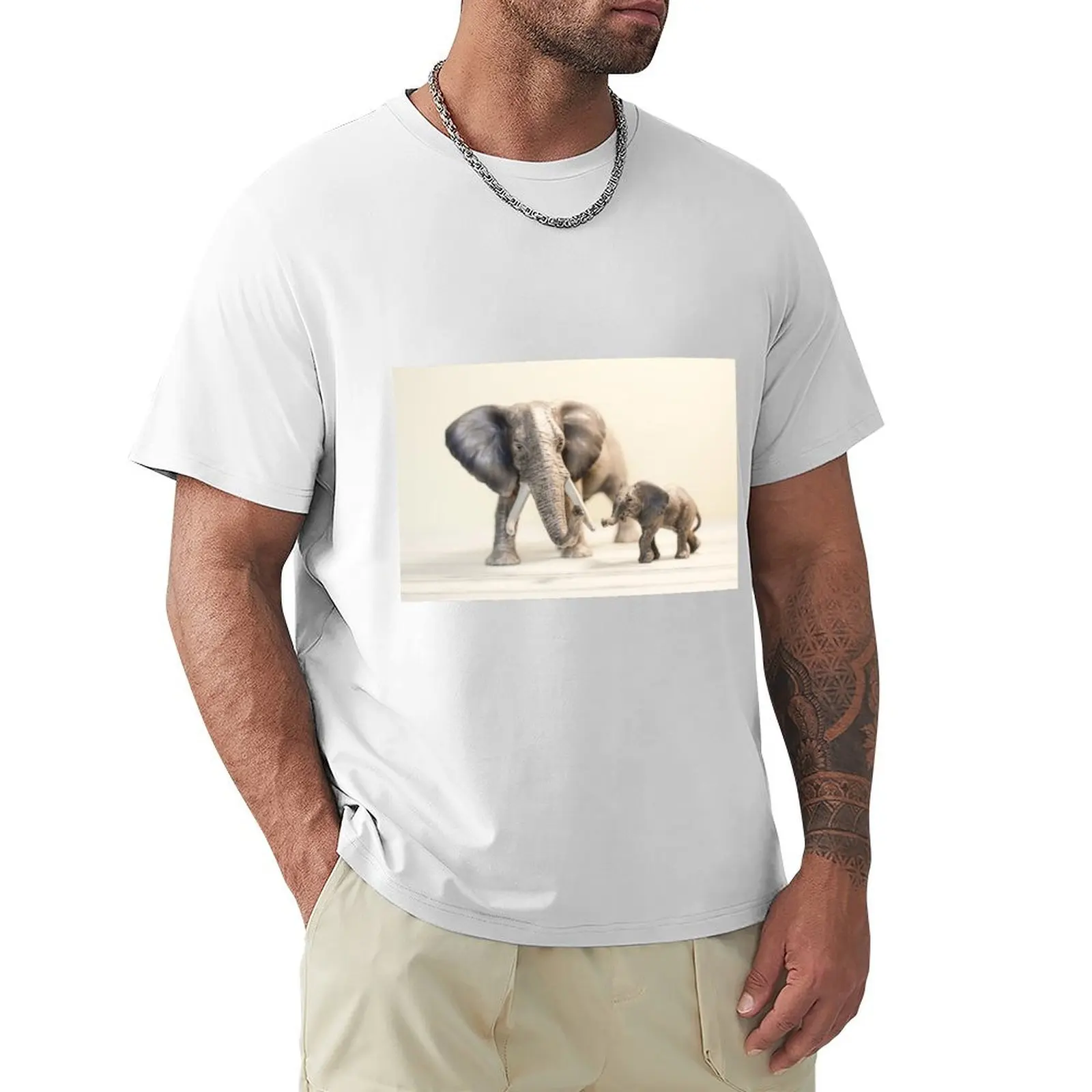 Mama and Baby Elephant T-shirt cute clothes quick drying Men's t shirts