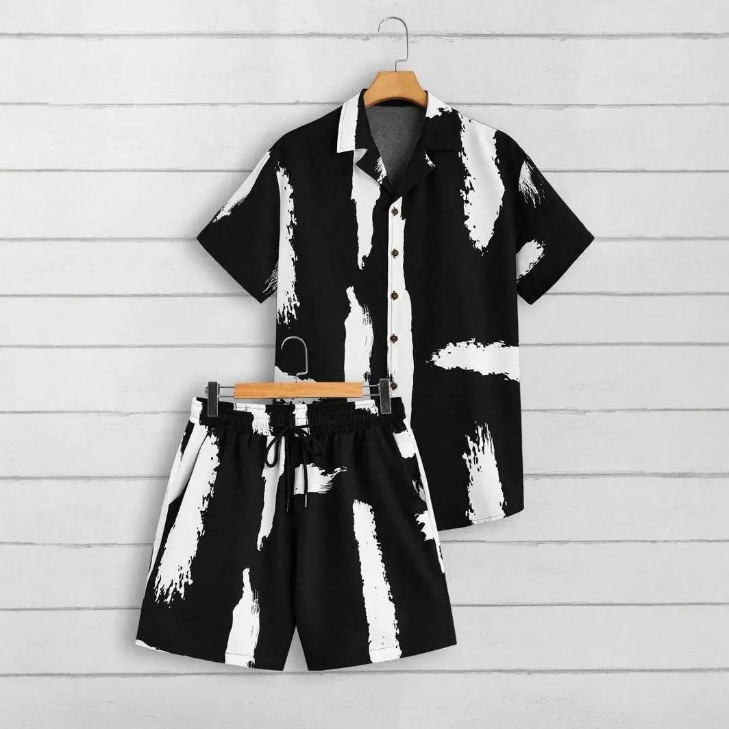 Men's Tropical Plants Printed Casual Shirt Shorts Set Short Sleeve Four Seasons Sports Wear Comfortable Breathable