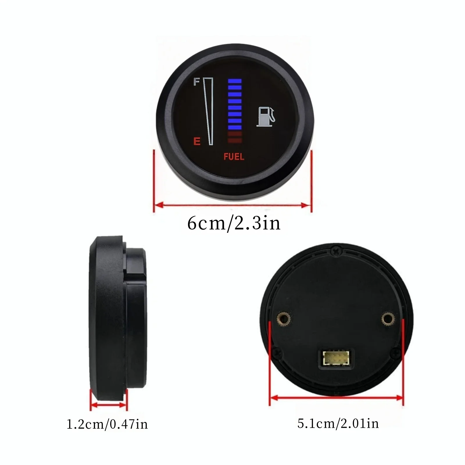 2" 52mm Fuel Level Gauge 8 Blue 2 Red LED for Car Motorcycle Boat 12V 24V DC with Delay Function Universal ABS view 6
