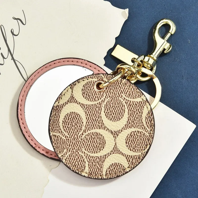 Signature Canvas Mirror Bag Charm Keychain Pink Leather Compact Hidden Mirror for Quick Makeup Touch Up Stylish Daily Accessory image 5