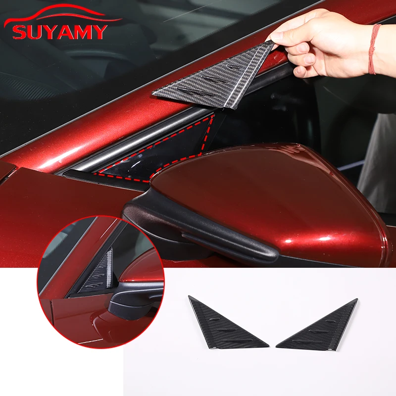 Real Carbon Fiber For Porsche Taycan 2019-2022 Car A Pillar Rearview Mirror Side Triangle Spoiler Trim Cover Car Accessories