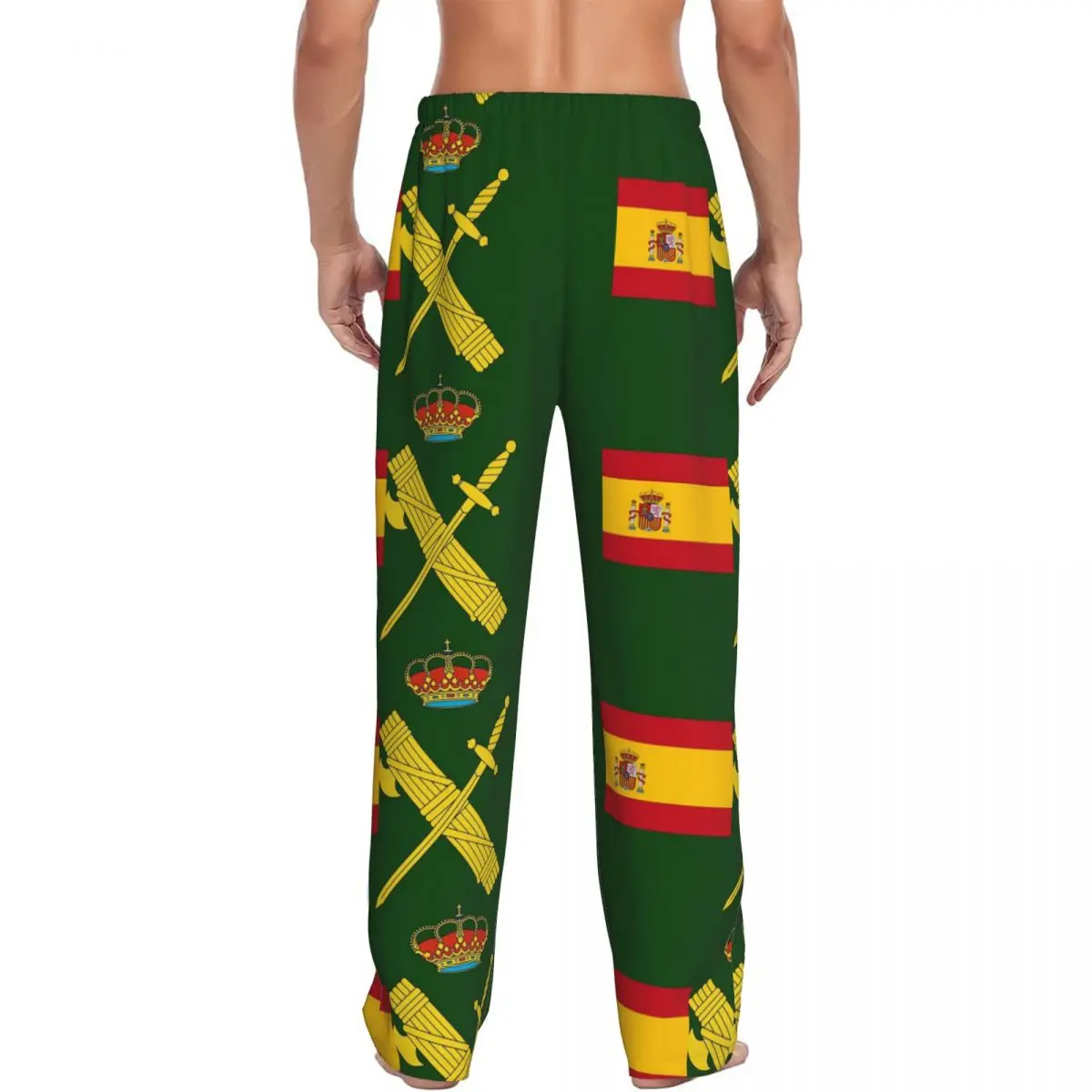 Custom Spain Flag Plus Emblem Civil Guard Pajama Pants Men Sleepwear Sleep Lounge Bottoms with Pockets