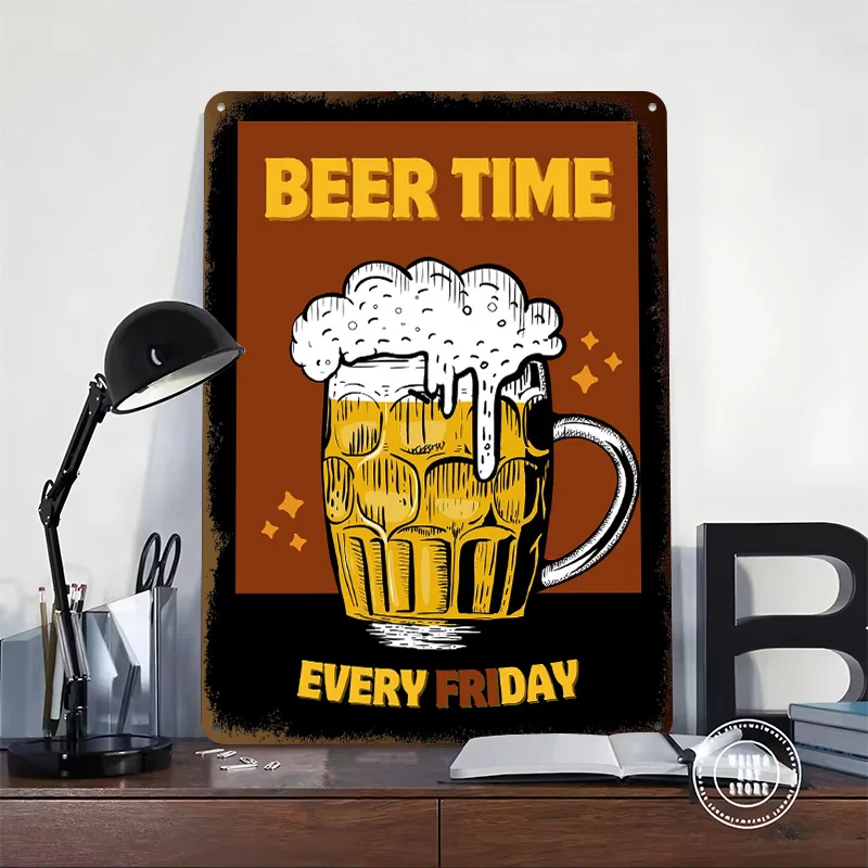 Beer Time Every Friday Tinplate Posters Customizable Wall Art Retro Vintage Metal Signs for Home Room Gamer Decoration Gaming