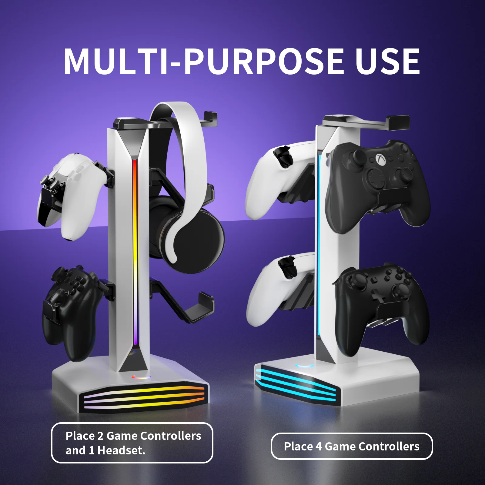 REMANK RGB Universal Game Controller Stand For PS5 PS4 Xbox Switch 2 With USB Multiple Light Modes Headphone Stand Bracket Hook view 2