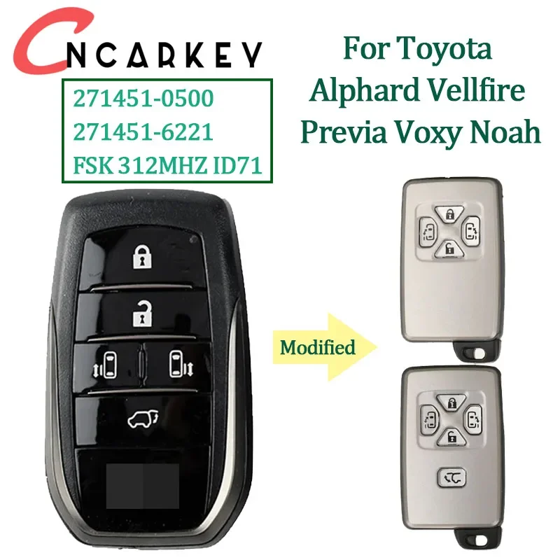 

For Toyota Alphard Vellfire Previa Voxy Noah 2005-2014 Upgrade Replacement Smart Remote Key Board NO:271451-6221 FSK312mhz ID71