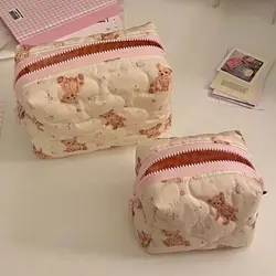 Borsa per il trucco dell'orso del fumetto Kawaii Borsa per il trucco portatile per gioielli di grande capacità, rossetto, pochette da viaggio