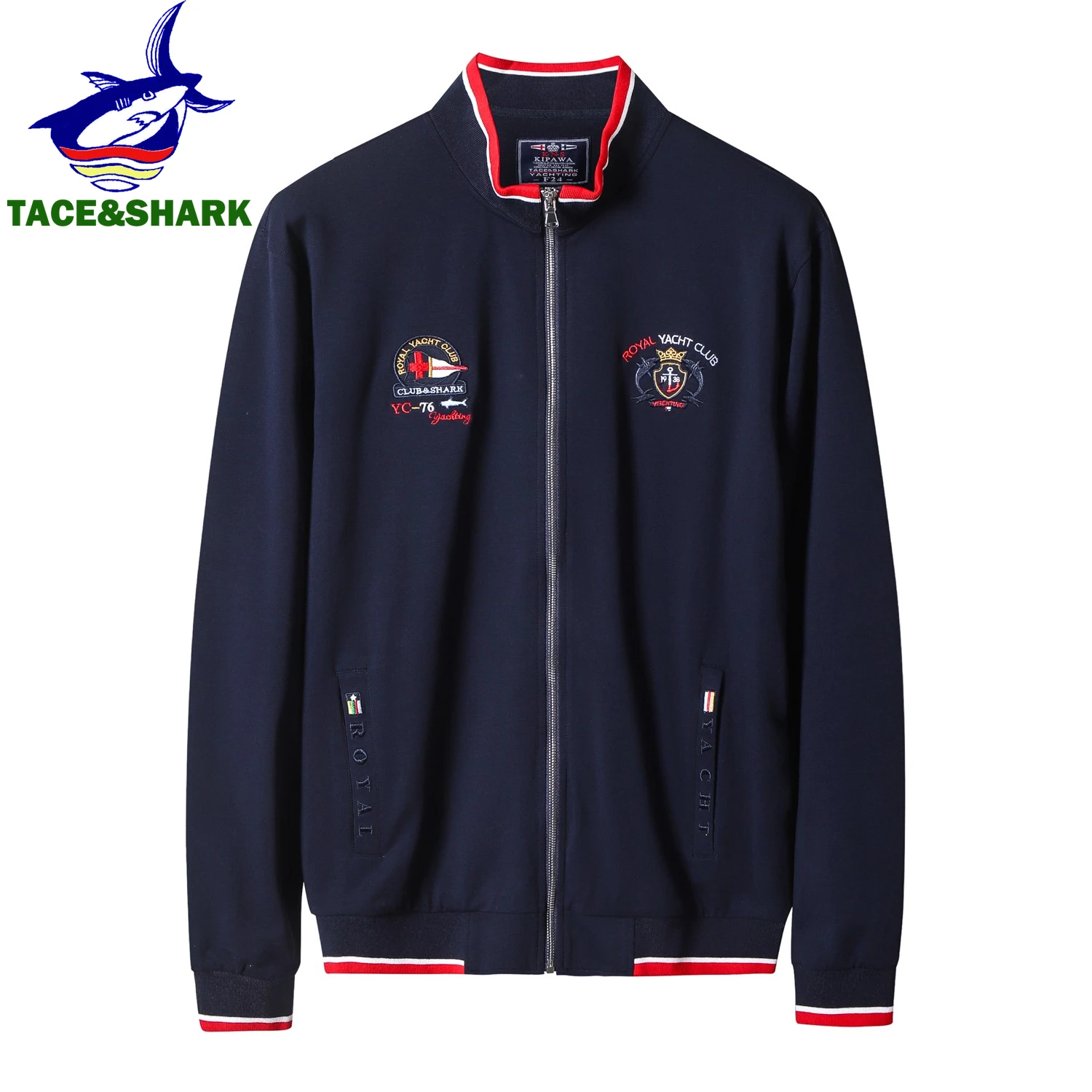 TACE&SHARK Fashion Casual White Military Jacket Coat Stand Collar Zipper Jackets Men Brand Embroidery Outerwear Clothing