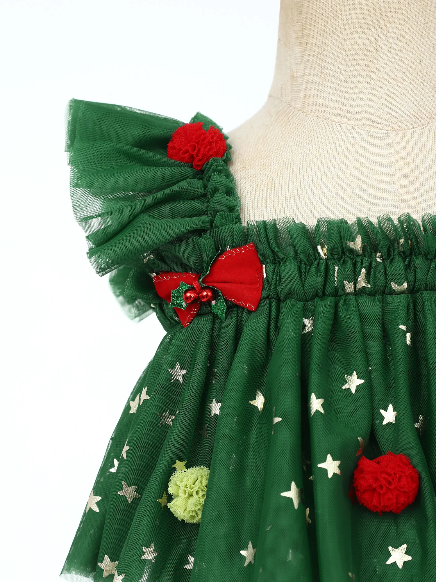 فستان توتو من التول بطبقات على شكل شجرة عيد الميلاد للفتيات الصغيرات مع جوارب لالتقاط الصور في حفلة عيد الميلاد #4