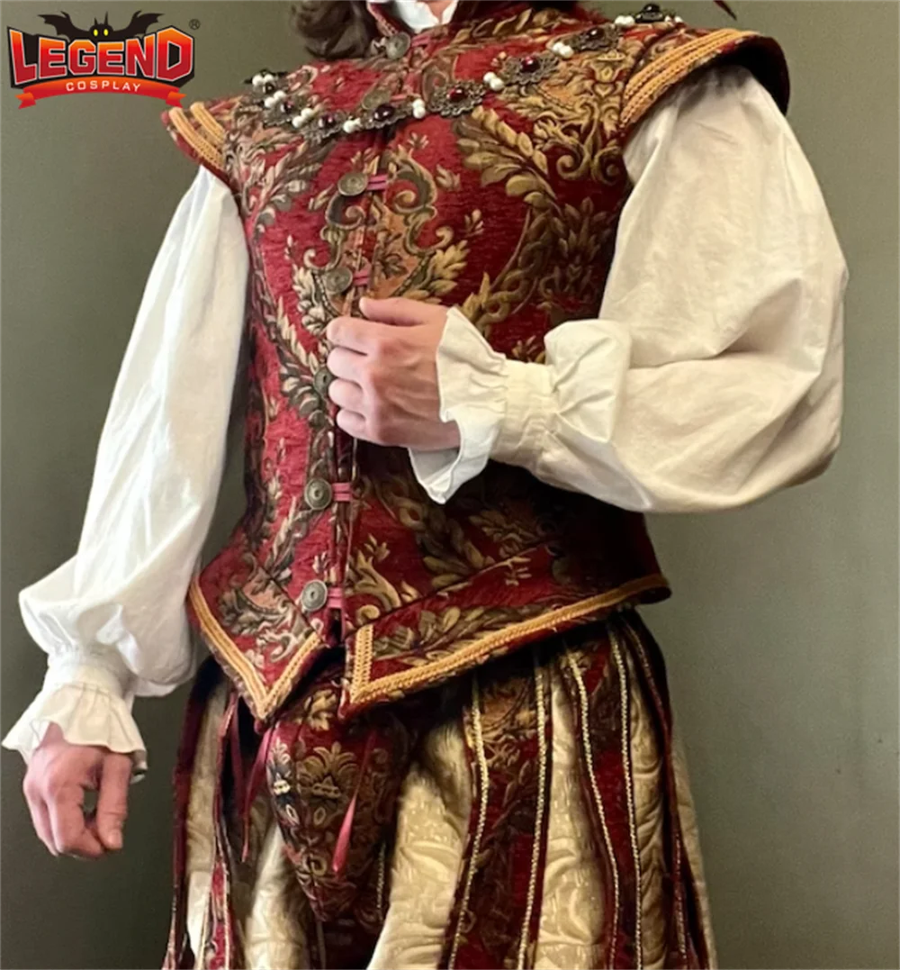 Costume elisabettiano uomo rinascimentale medievale vittoriano regina Elizabeth Tudor periodo King Prince Cosplay Jerkin gilet e pantaloni