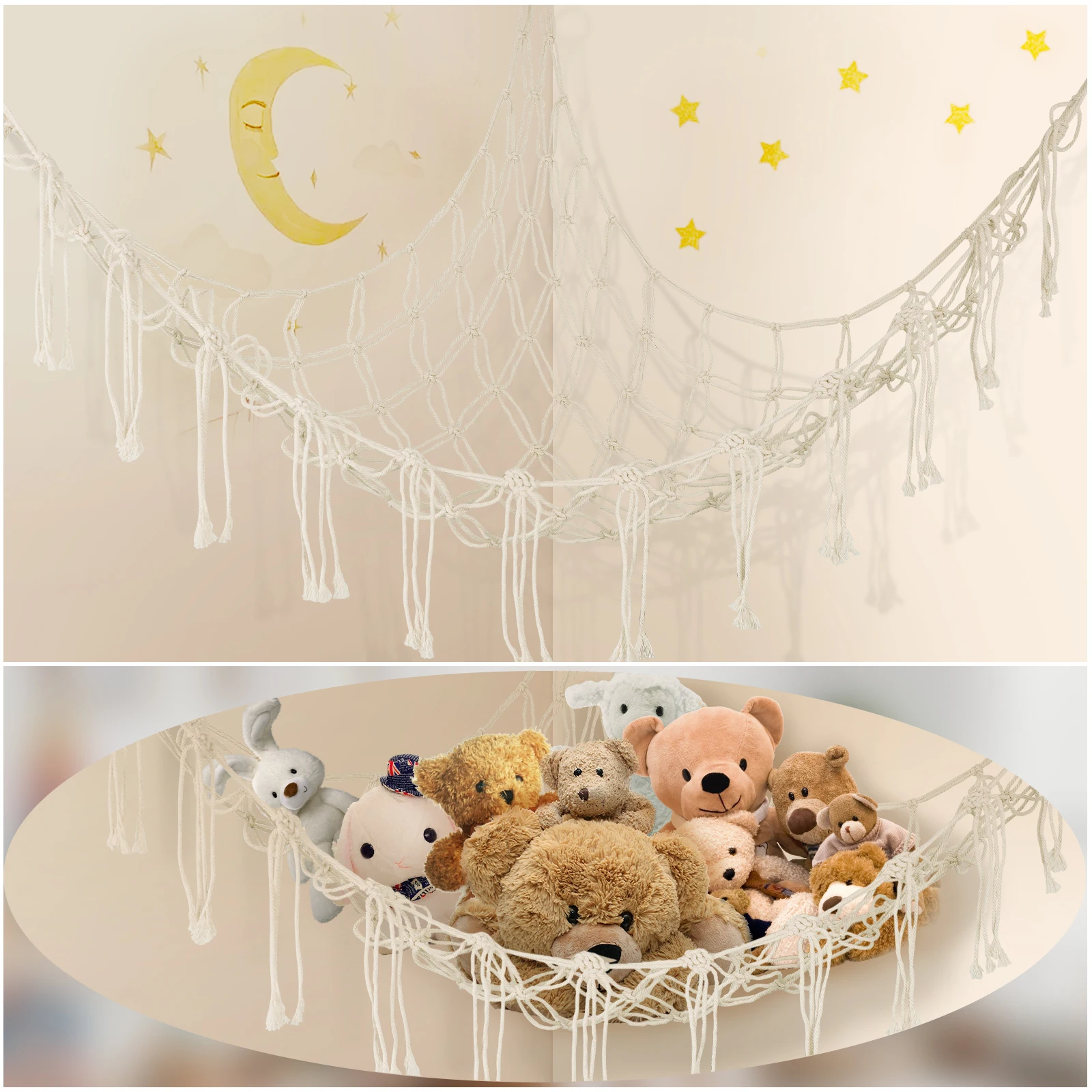 Stuffed Animals Storage Hammock Large Capacity Net Macrame Boho Home Kids Bedroom Decoration Corner Hanging Toy Organizer Nets