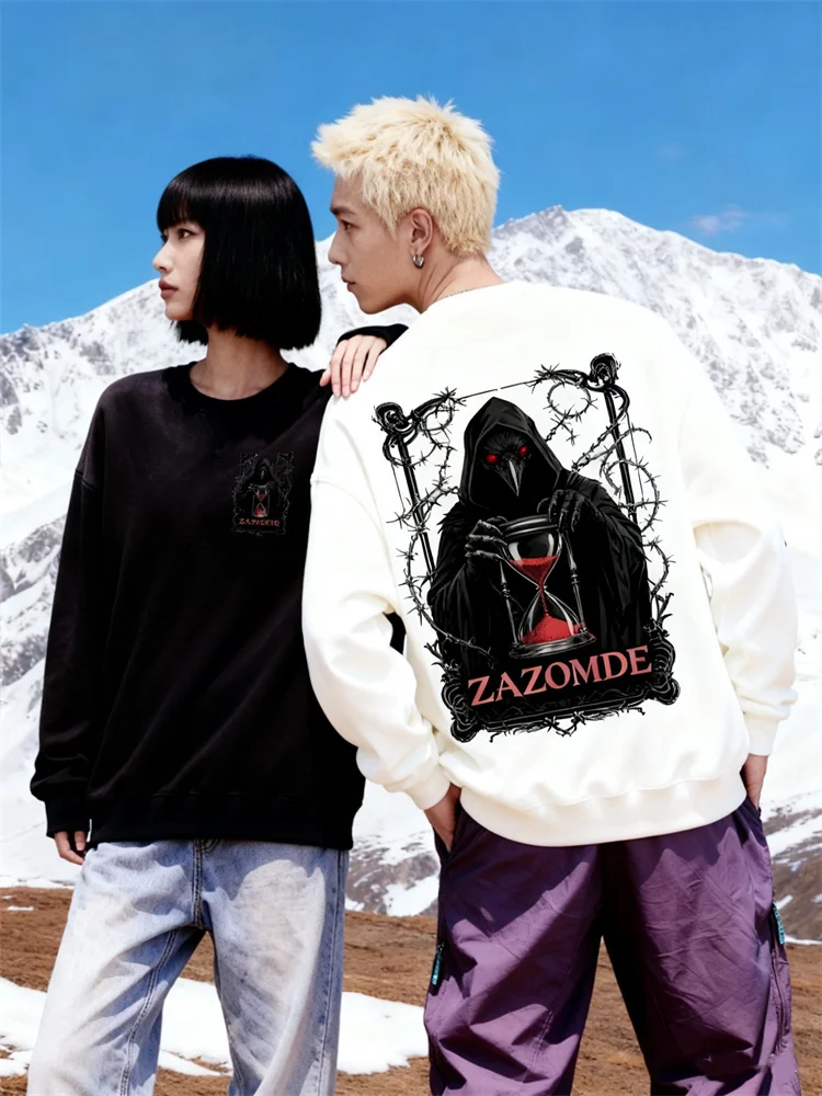 ZAZOMDE Steampunk القوطية للجنسين البلوز خمر الميكانيكية الغراب عقارب الساعة والعتاد طباعة مزيج القطن Crewneck الخريف الشتاء